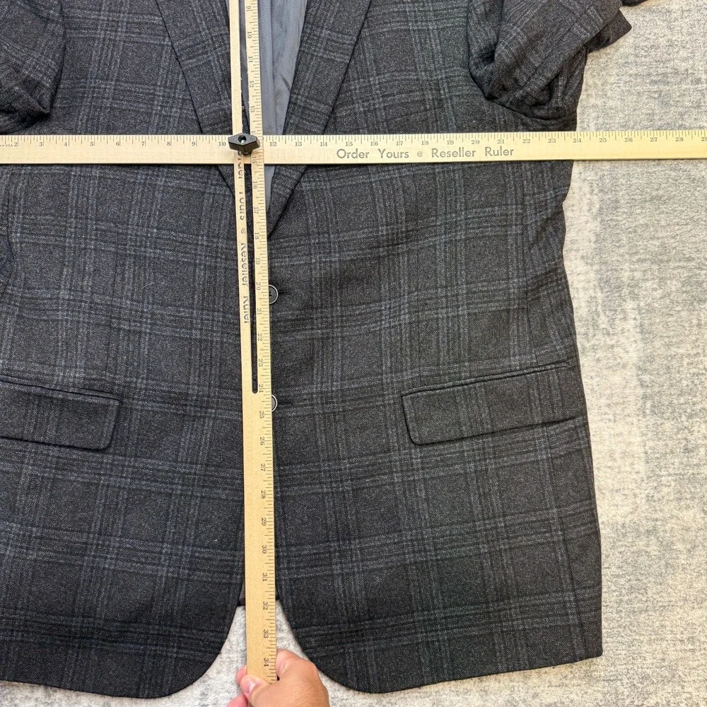 Joseph Abboud Blazer Jacket Mens 48L Charcoal Plaid Tollegno Wool Sport Coat